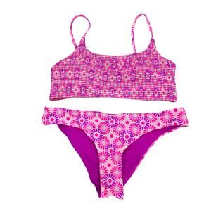 Cyn & Luca Bikini‎ Set Women XL Violet Pink Floral Y2K Barbiecore